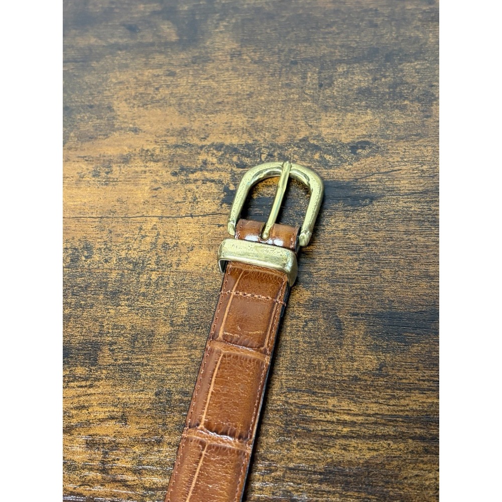 Harken Women's Meduim Brown Leather Belt Croc Embossed Medium USA Made Vintage - Picture 2 of 9